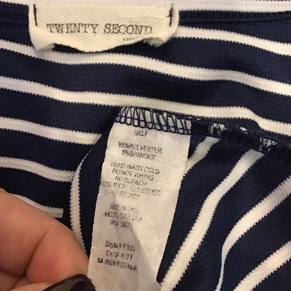 Twenty Second Boho Blue Striped Short Tassel Sleeve Top Size Medium - Picture 6 of 7